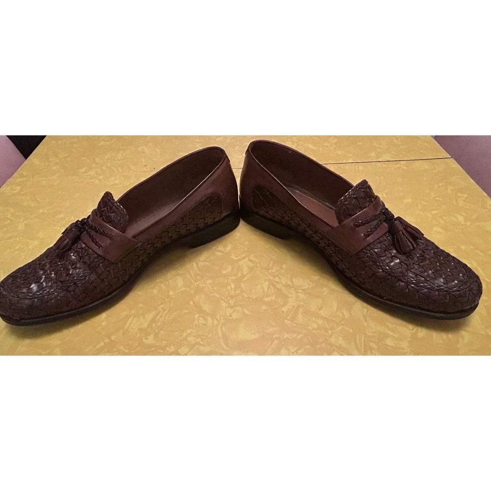 MAGNANNI Leather Weave Tassel Loafers Sz 11 M Classic Hamptons Mens Old Money